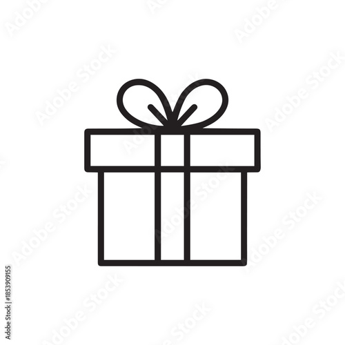 Simple line art gift box with bow icon