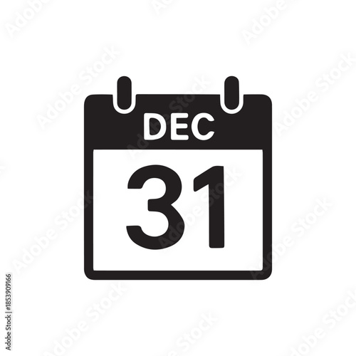 PrintCalendar 31st December icon silhouette vector with white background
