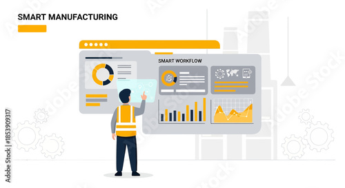 Industrial worker using advanced technology to monitor and manage smart manufacturing processes