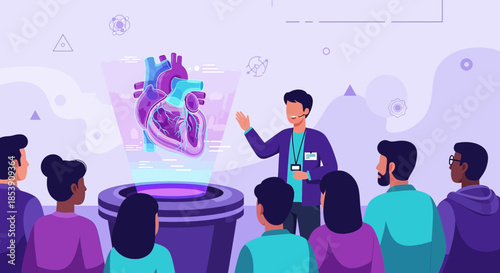 Innovative medical presentation exhibiting a human heart with advanced holographic technology