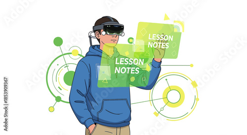 Innovative learning with augmented reality, student interacting with holographic lessons