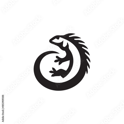 Black gecko or lizard forming a circular tribal logo