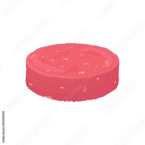 Raw patty on a white background. Semi-finished product. Burger patty.