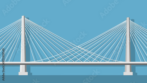 Modern cable-stayed bridge with white towers and cables.