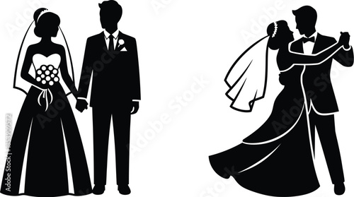 Elegant wedding couple silhouette dancing perfect for designs on transparent background