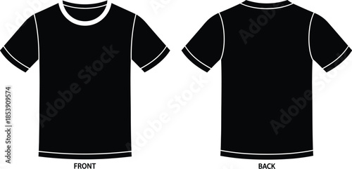 Black t shirt mockup with front and back views on transparent background silhouette