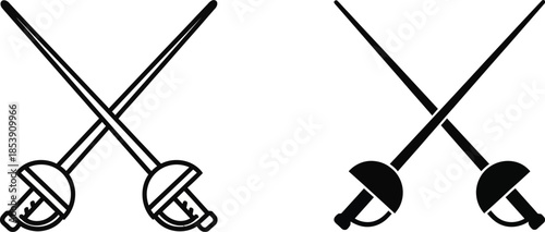 Two crossed fencing swords graphic design element on transparent background silhouette
