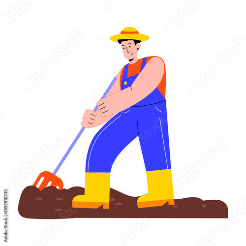 A flat style illustration of a person cultivating