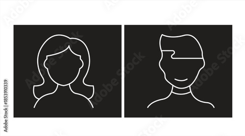 Female and male face line icons, female and male profile symbols with various hairstyles, people avatars, vector illustrations.

