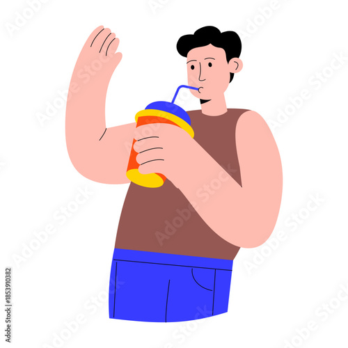 A flat style illustration of a person drinking smoothie