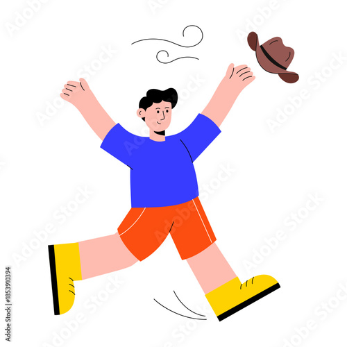 A flat style illustration of a person enjoying windy day