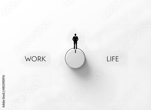 Work-Life Balance Concept: Tiny Business Silhouette on a Rotary Switch – Minimalist Illustration for Career Harmony and Employee Wellbeing