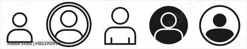 Collection of five different user profile icons in black and white avatar person
