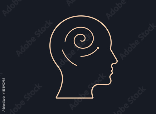 Head Profile with Spiral Line Concept – Minimalist Line Art Representing Creative Thinking, Psychology, Mental Health, and Brainstorming Processes