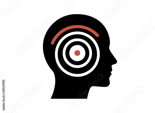 Head Silhouette with Bullseye Target Icon – Minimalist Conceptual Graphic for Mental Focus, Strategic Goal Setting, and Cognitive Health Performance