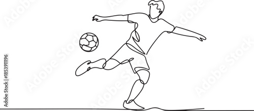 One continuous line drawing of young sporty man soccer freestyler player practice to juggle ball with heel in the street. Football freestyle sport concept. one line Icon drawing