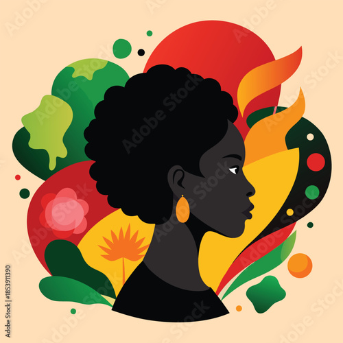 A vibrant illustration celebrating black womanhood and african heritage with colorful shapes