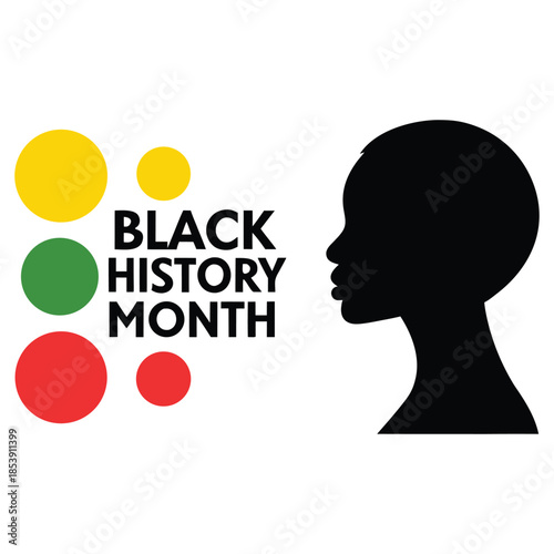 Black history month graphic with pan-african colors and a silhouette