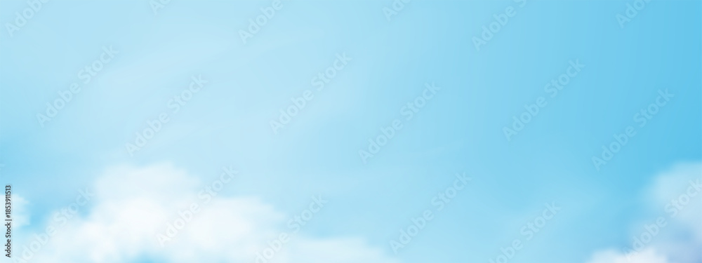 Fototapeta premium Sky Blue Background with Cloud for Summer Banner,Spring nature clear blue Sky,dramatic cloud dancer over beach,Vector cartoon horizon landscape with bright sun