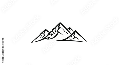Simple and bold outline of a mountain range with jagged peaks and sharp lines on a plain white background for logo or icon design.