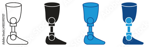 Prosthetic leg icon set. Prosthetic Leg icon helps communicate adaptive technology and physical accessibility in design contexts. Vector illustration.