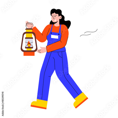 A flat style illustration showing a person holding lantern