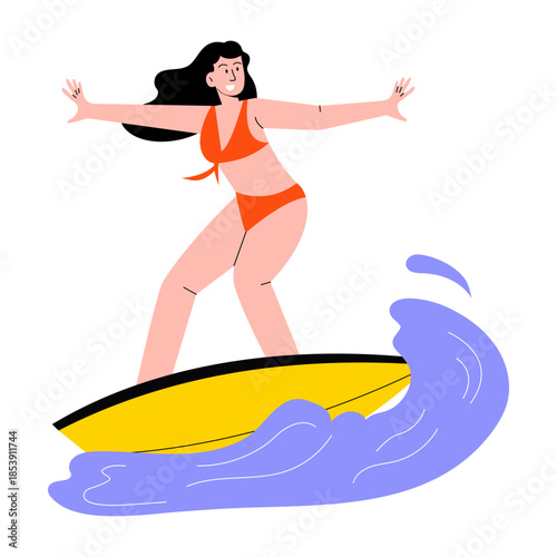 A flat style illustration showing a surfer