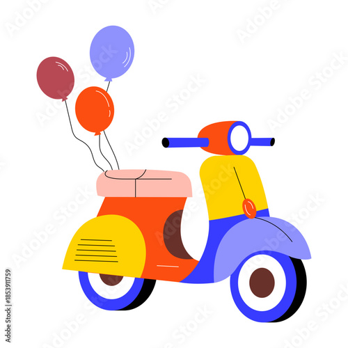 A flat style illustration showing an electric scooter