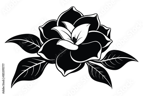 Billede på lærred gardenia silhouette line art vector illustration with a white background