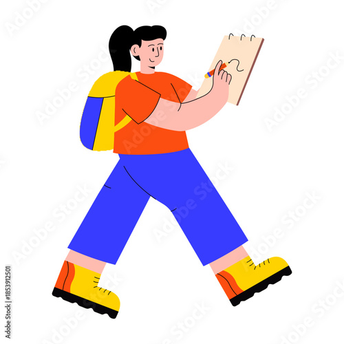 A flat style illustration showing a person making drawing