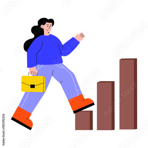A flat style illustration showing career development of a person