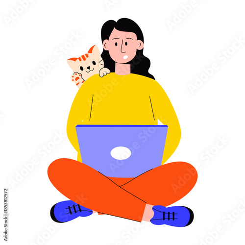 A flat style illustration showing a person doing freelancing