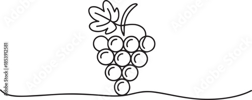 Single continuous line drawing healthy organic grapes for vineyard logo identity. Fresh tropical fruitage concept for fruit orchard garden icon. one line Icon drawing