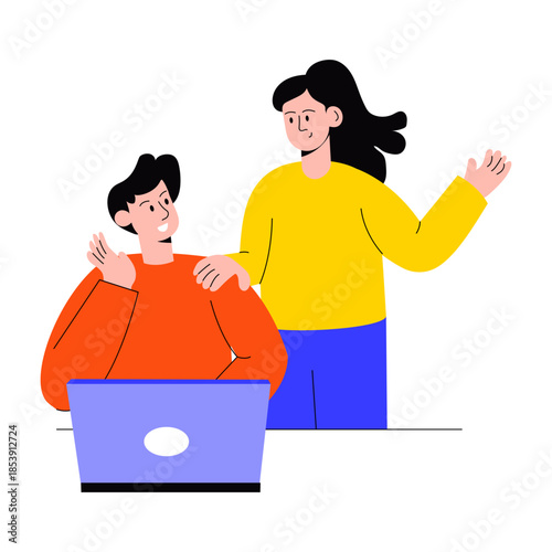 A flat style illustration showing colleague