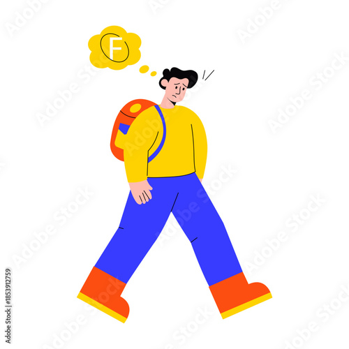A flat style illustration showing a sad student