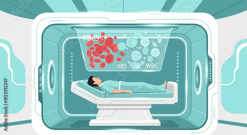 Futuristic health examination with innovative blood analysis in medical technology display