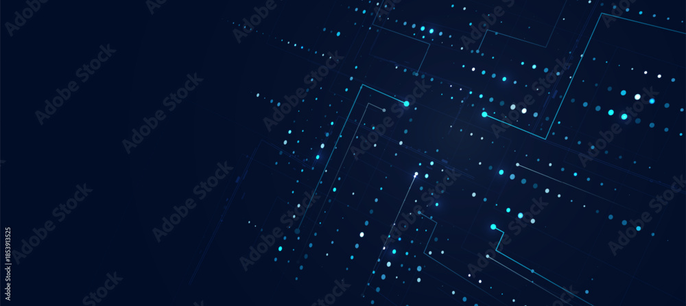 Fototapeta premium AI Processing Abstract Blue Circuit Board With Particle Technology Background