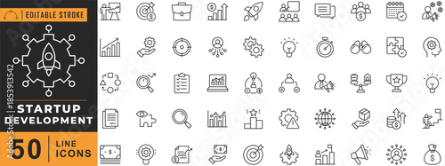 Startup Development line icon set. Editable stroke. Vector illustration.