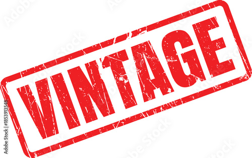 A striking red stamp with the word VINTAGE boldly displayed on a bright white surface