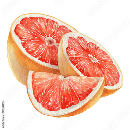 Pomelo Slices in watercolor style, vector illustration, isolated on white background.