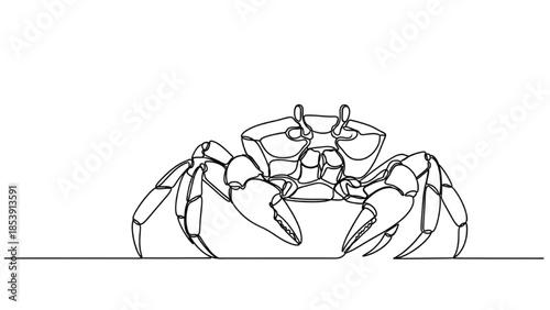 High-quality black continuous line art of crab walking along the shore, marine life, minimalist ocean wildlife illustration