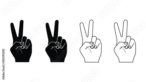 Four hand gestures depicting the peace sign in different styles