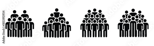 Crowd Icon Vector Set. Professional group of people symbols and community gathering icons in minimalist black design for social networking and public events.