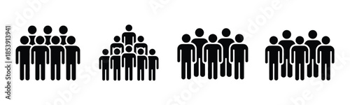 Crowd Icon Vector Set. Professional group of people symbols and community gathering icons in minimalist black design for social networking and public events.