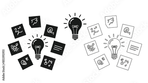 Creative ideas and innovation a collection of lightbulb sketches and icons