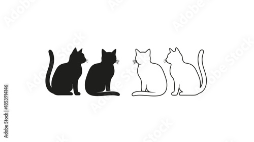 Silhouettes of cats in various poses a minimalist graphic illustration