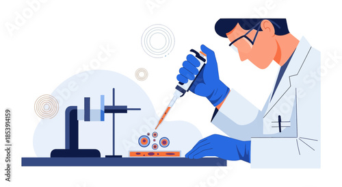 Illustration depicting a scientist conducting research in a modern laboratory setting