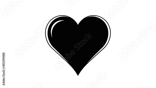 A sleek, glossy black heart symbol with a subtle highlight on a clean white background.
