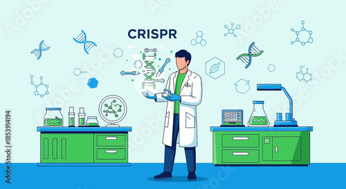 Illustration depicting a scientist conducting groundbreaking genetic research using CRISPR