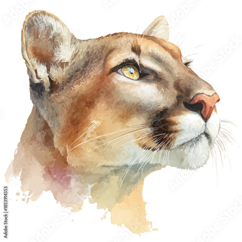 Cougar Head in watercolor style, vector illustration, isolated on white background.